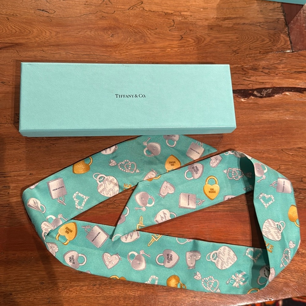 Tiffany & Co. Vintage Silk Charm print Authentic ribbon scarf.